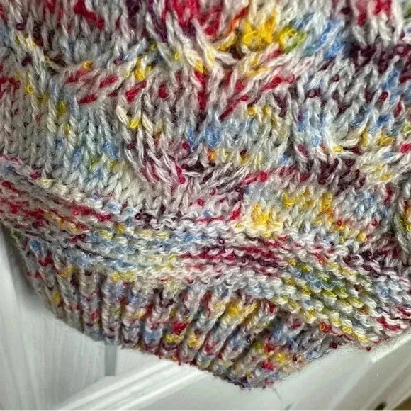 Time And True Cable  Knit Sweater V-Neck White/Multicoloured Size Large - Picture 16 of 16
